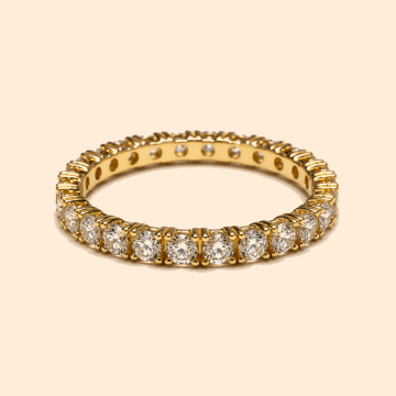 Дамски златен пръстен 14К с бели камъни Round Cut тип eternity 1.56 гр. размер 54