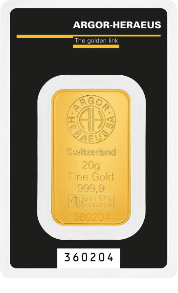 Златно кюлче Argor-Heraeus 20 g — щамповано Classic (.9999)