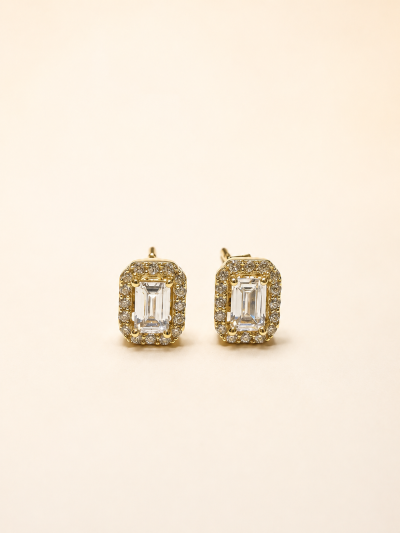Дамски златни обеци 14К с бели цирконии Emerald Cut 1.45 гр.